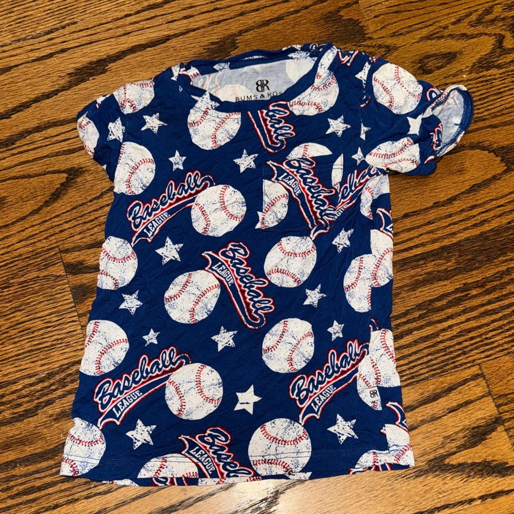 Bums & Roses Baseball League Bamboo Kids Blue Baseball T-Shirt